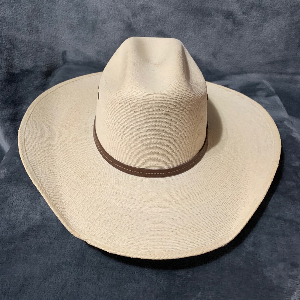 Atwood 7X Palm Leaf Straw Cowboy Hat Tan Long Oval Western 7 1/8 Made in Mexico